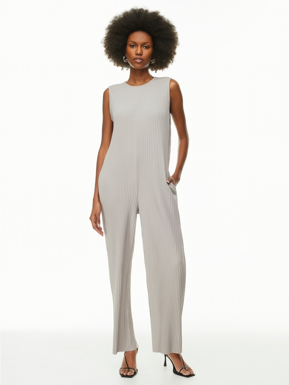 Aritzia Babaton Women's Size XL Grey Ashen Sleeveless Ribbed Jumpsuit NWOT